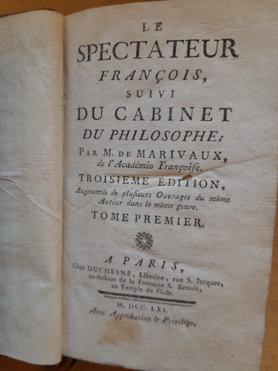 Livres Anciens  M. De Marivaux Le Spectateur François Suivi Du Cabinet Du Philosophe -photo-3