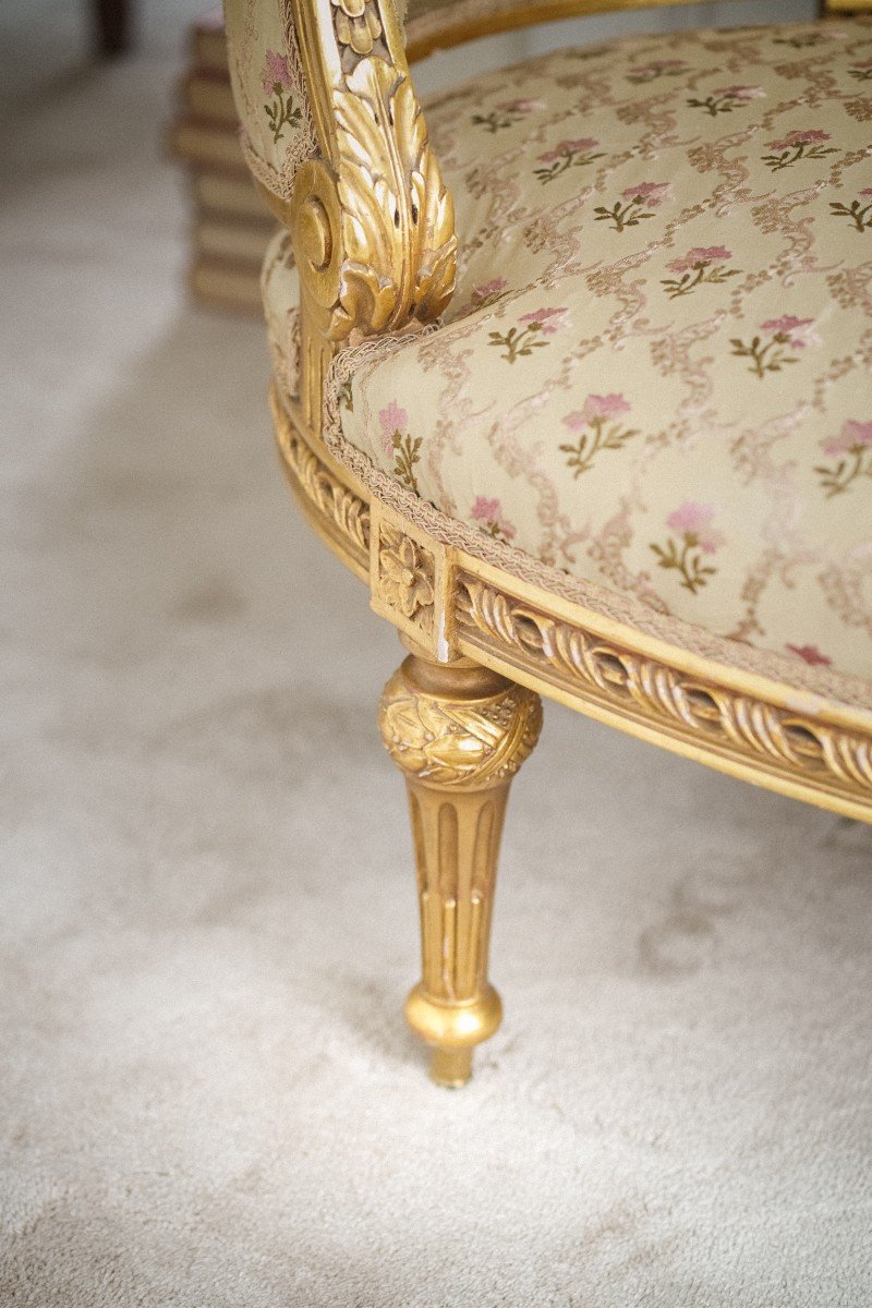 Banquette Corbeille Dorée De Style Louis XVI, XIXème-photo-3