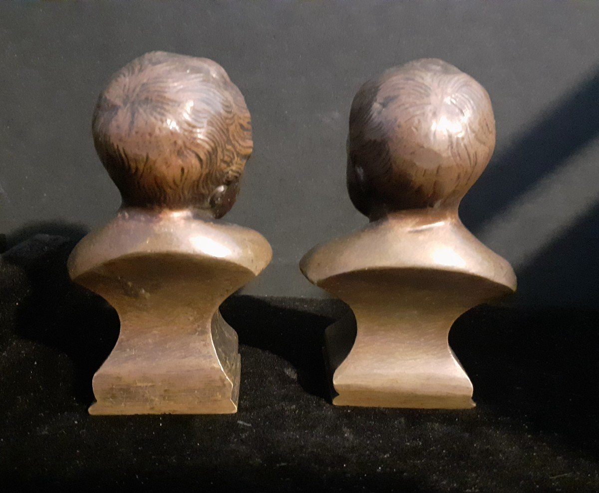 2 Petits Bustes Bronzes d' Enfant Jean Qui Rit Et Jean Qui Pleure 19ème -photo-4