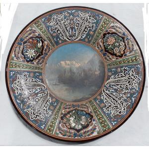 Plat De Thoune Ceramique Decore De Lac Et Montagne 19ème 