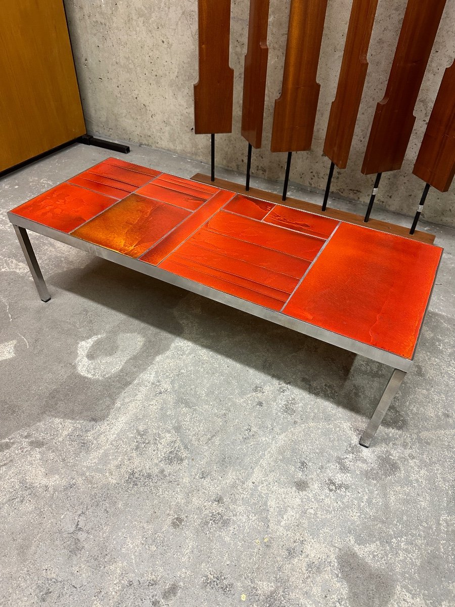 Table Basse De Roger Capron En Carreaux De Lave émaillée