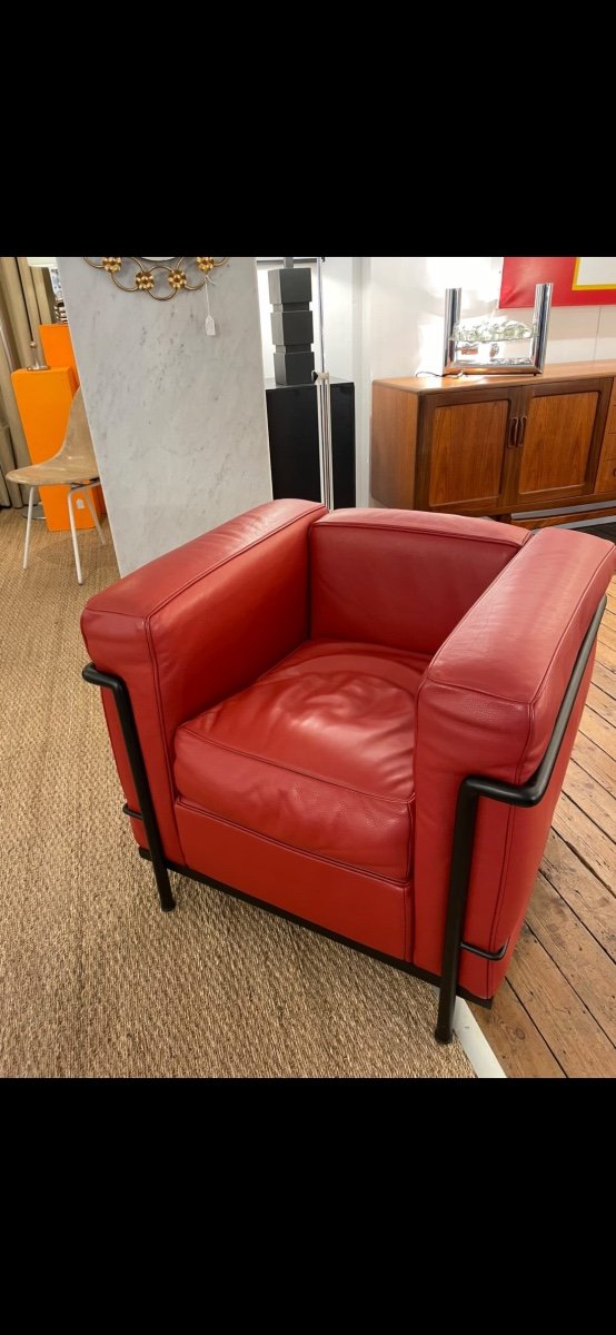 Lc2 Armchair In Red Leather By Le Corbusier, Cassina Edition