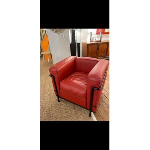 Fauteuil LC2 En Cuir Rouge De Le Corbusier édition Cassina