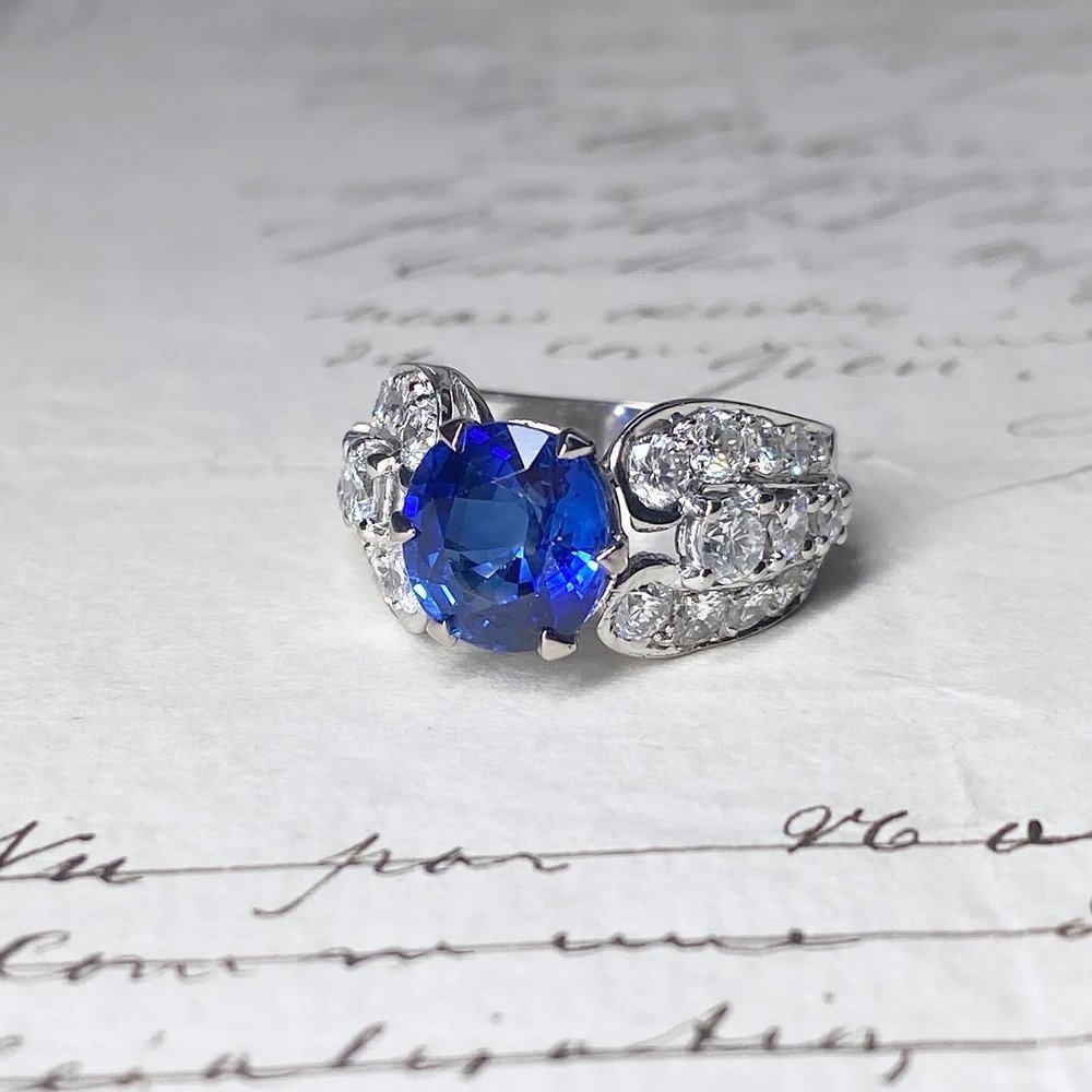 Vintage Platinum, Sapphire And Diamond Ring-photo-3