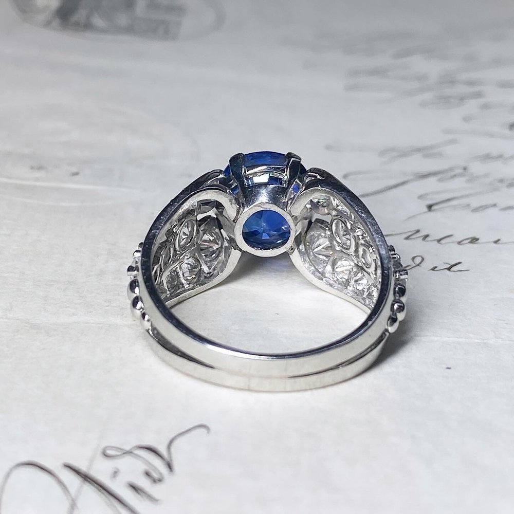 Vintage Platinum, Sapphire And Diamond Ring-photo-4