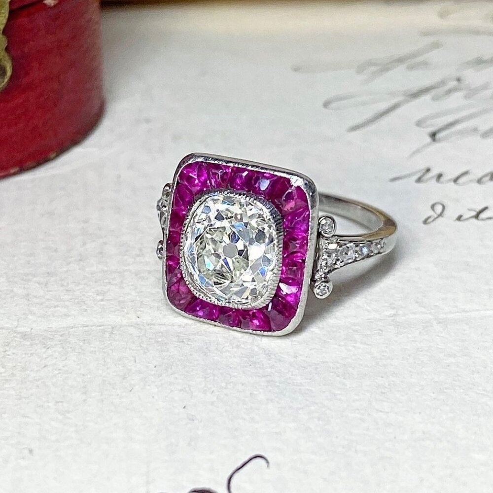 Antique Platinum, Diamond And Ruby Ring-photo-2