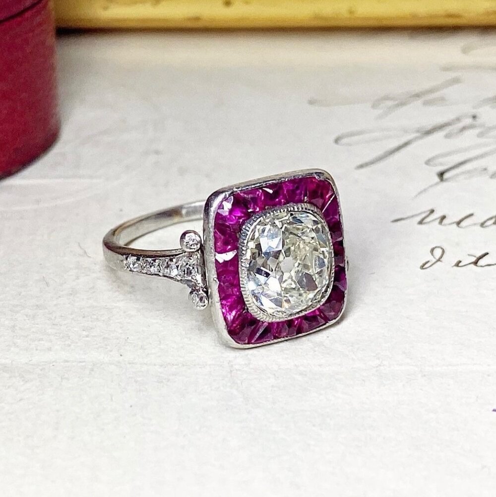 Antique Platinum, Diamond And Ruby Ring-photo-3