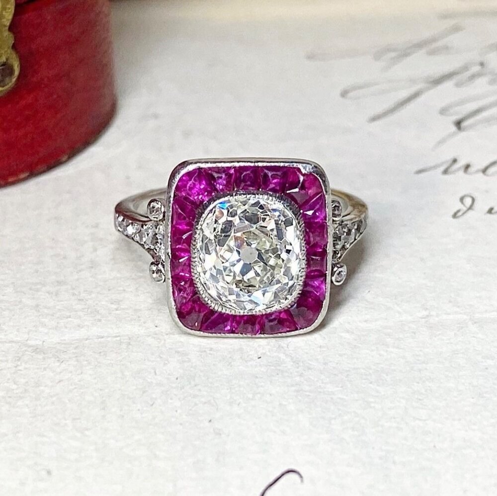 Antique Platinum, Diamond And Ruby Ring