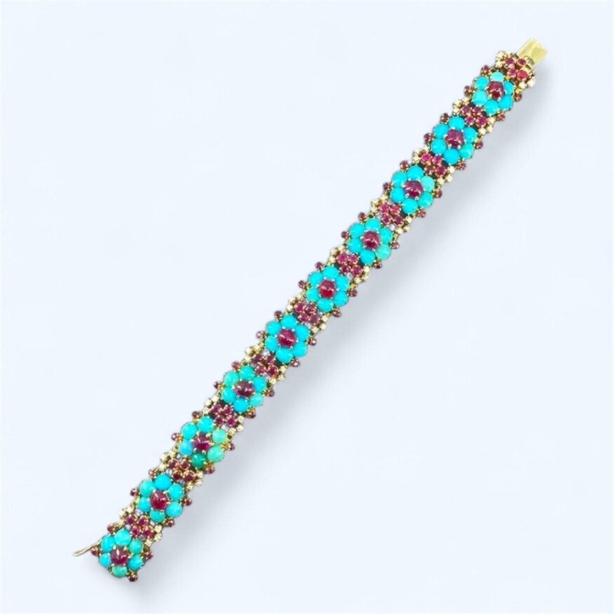 Bracelet Vintage Or, Rubis, Turquoises Et Diamants-photo-3