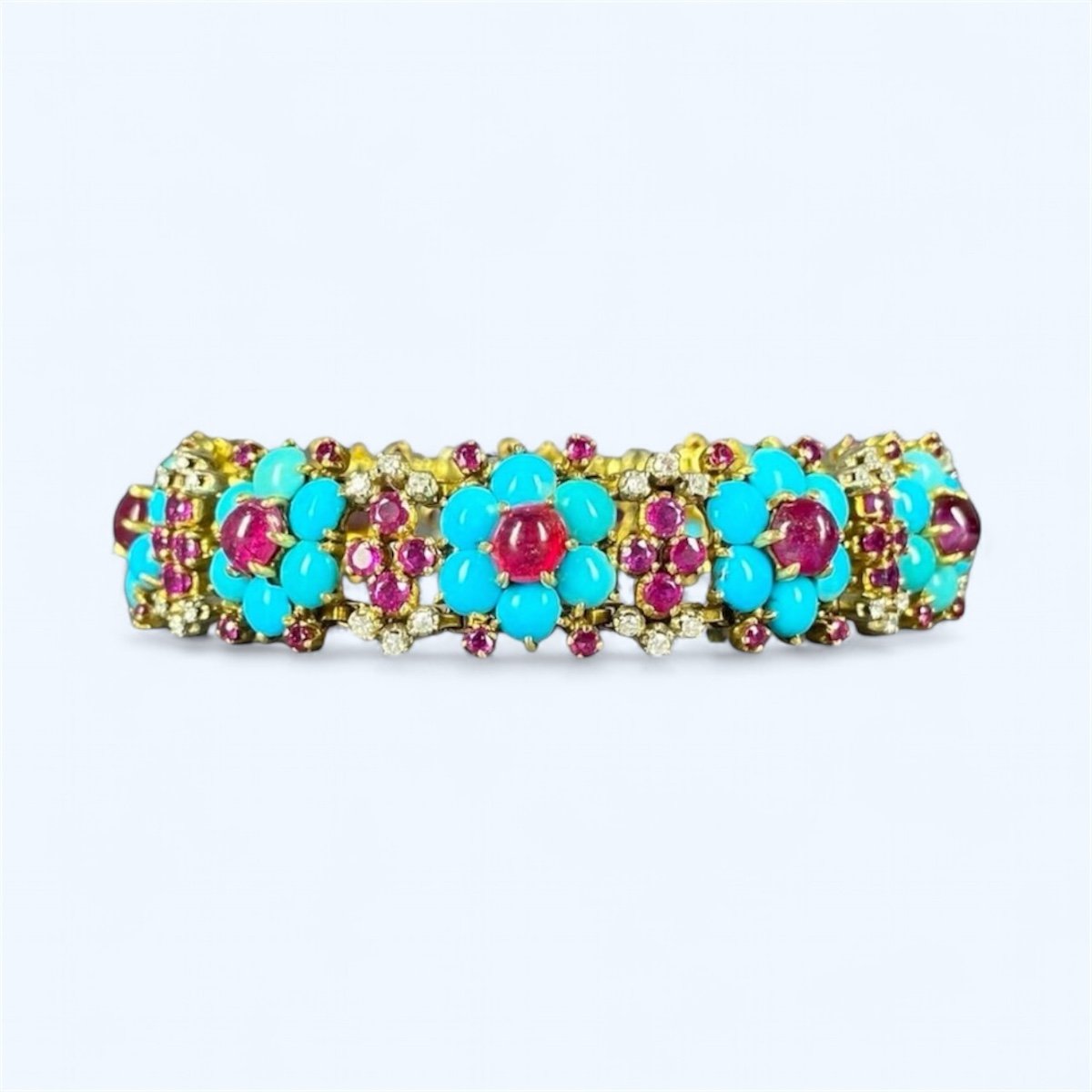 Bracelet Vintage Or, Rubis, Turquoises Et Diamants-photo-4