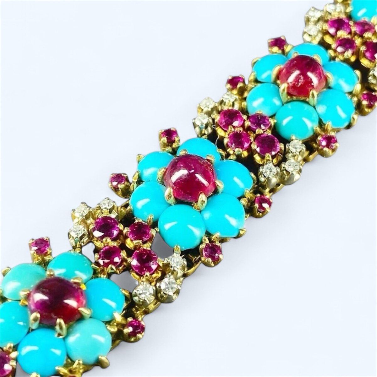 Bracelet Vintage Or, Rubis, Turquoises Et Diamants-photo-3