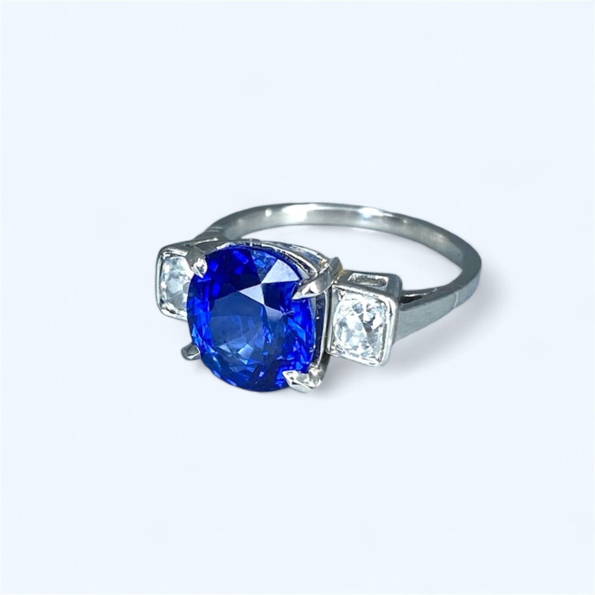 Art Deco Ring In Platinum, Sapphire And Diamonds-photo-3