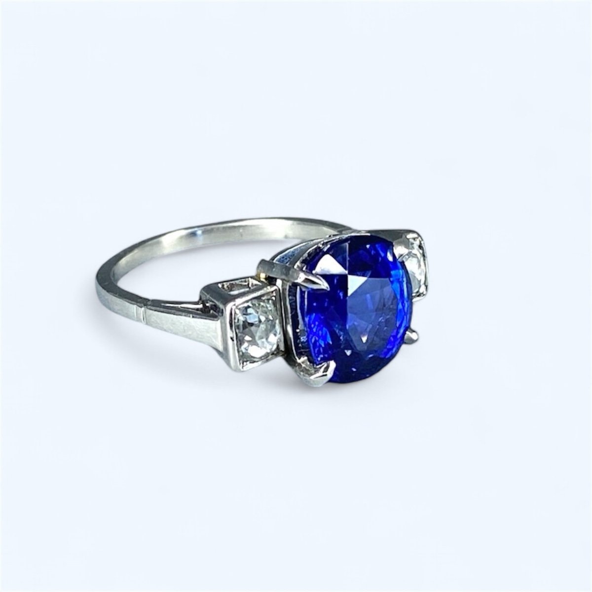 Art Deco Ring In Platinum, Sapphire And Diamonds-photo-4