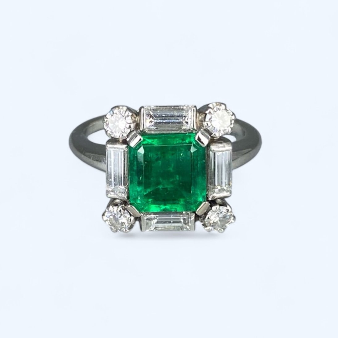 Vintage Platinum, Emerald And Diamond Ring