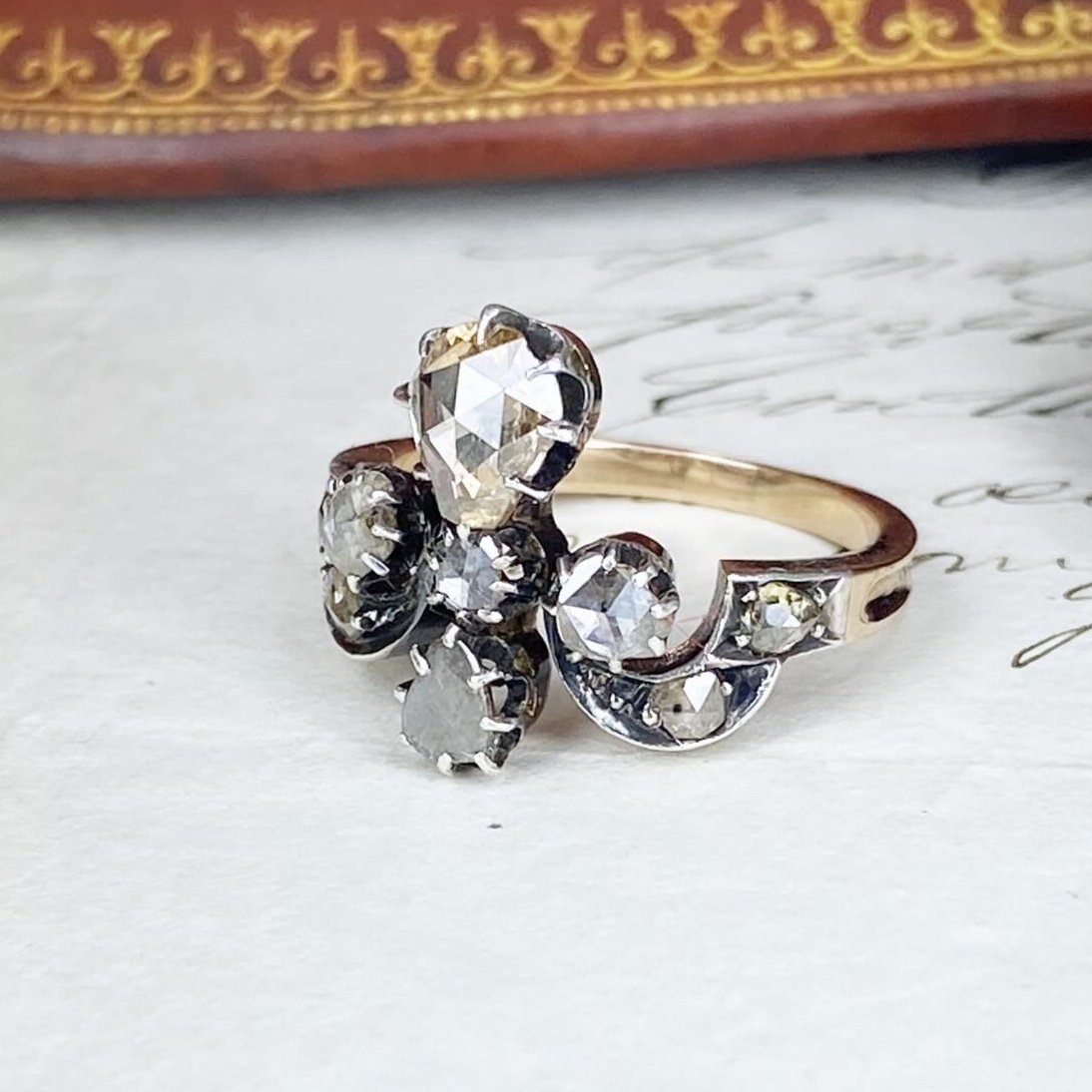 Antique "duchess" Ring In Gold, Silver And Diamonds