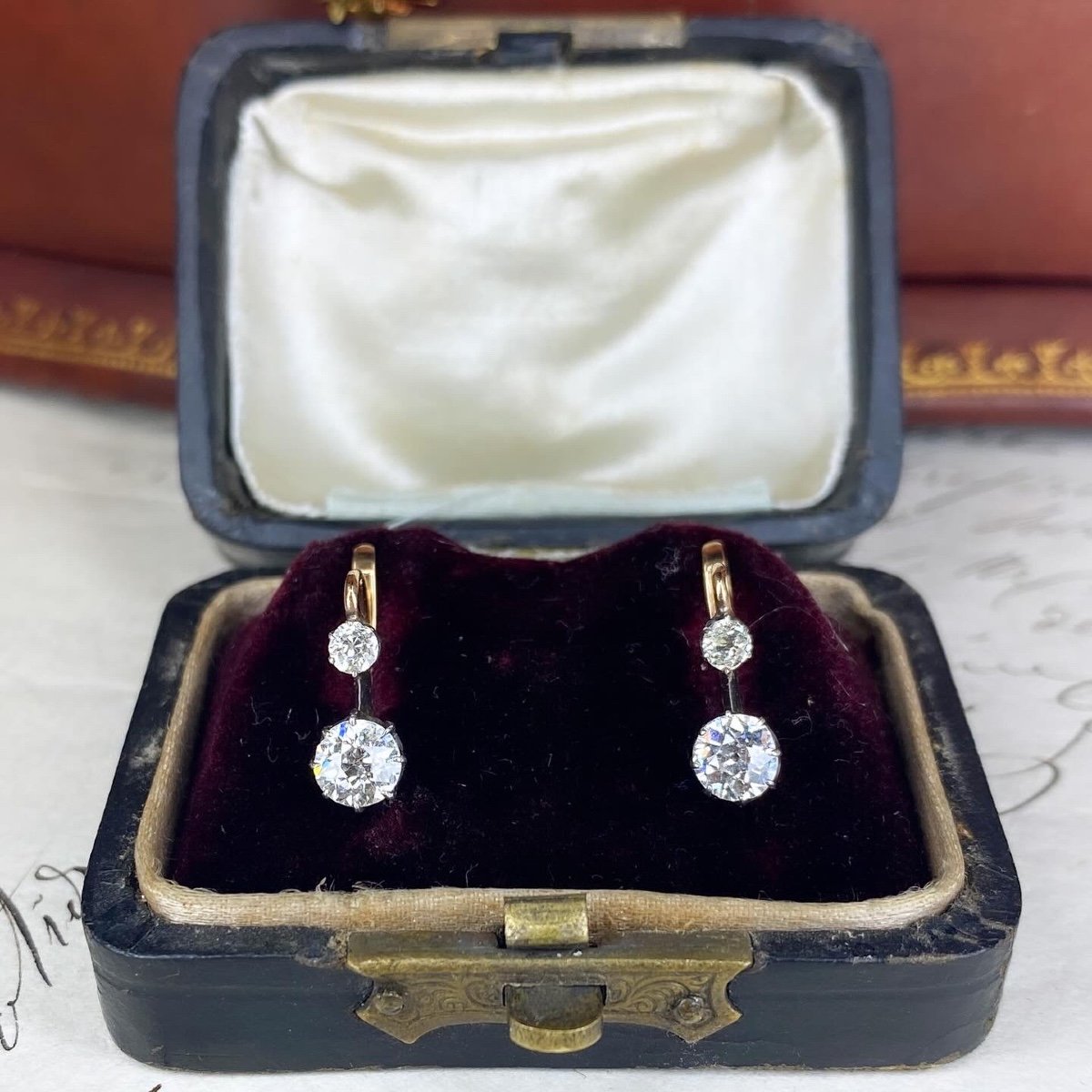 Pair Of Antique "sleeper" Earrings In Gold, Silver And Diamonds-photo-4