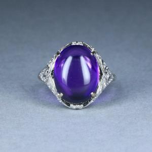 Antique Art Deco Ring In Platinum, Amethyst, Onyx And Diamonds