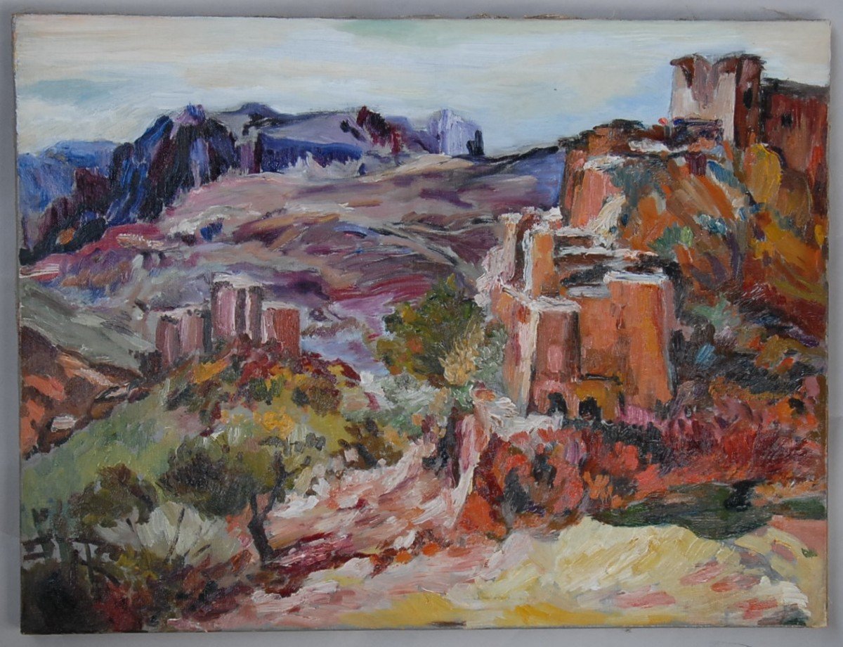 Paysage du Maroc, huile sur toile vers 1920/30-photo-1