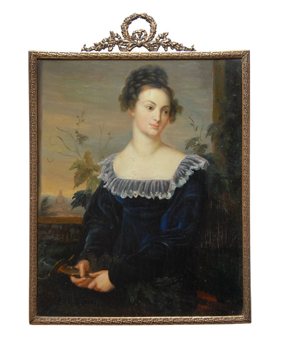 Portrait Of Woman With Sword, Oil On Panel, Restoration Period, First Part Of The XIX-photo-1