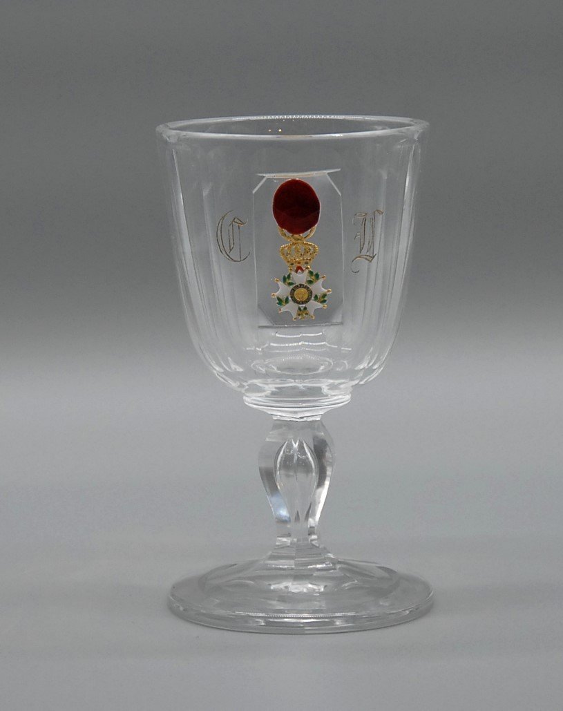 Crystal Stemmed Glass With The Officer's Cross Of The Imperial Order Of The Legion Of Honor 19th