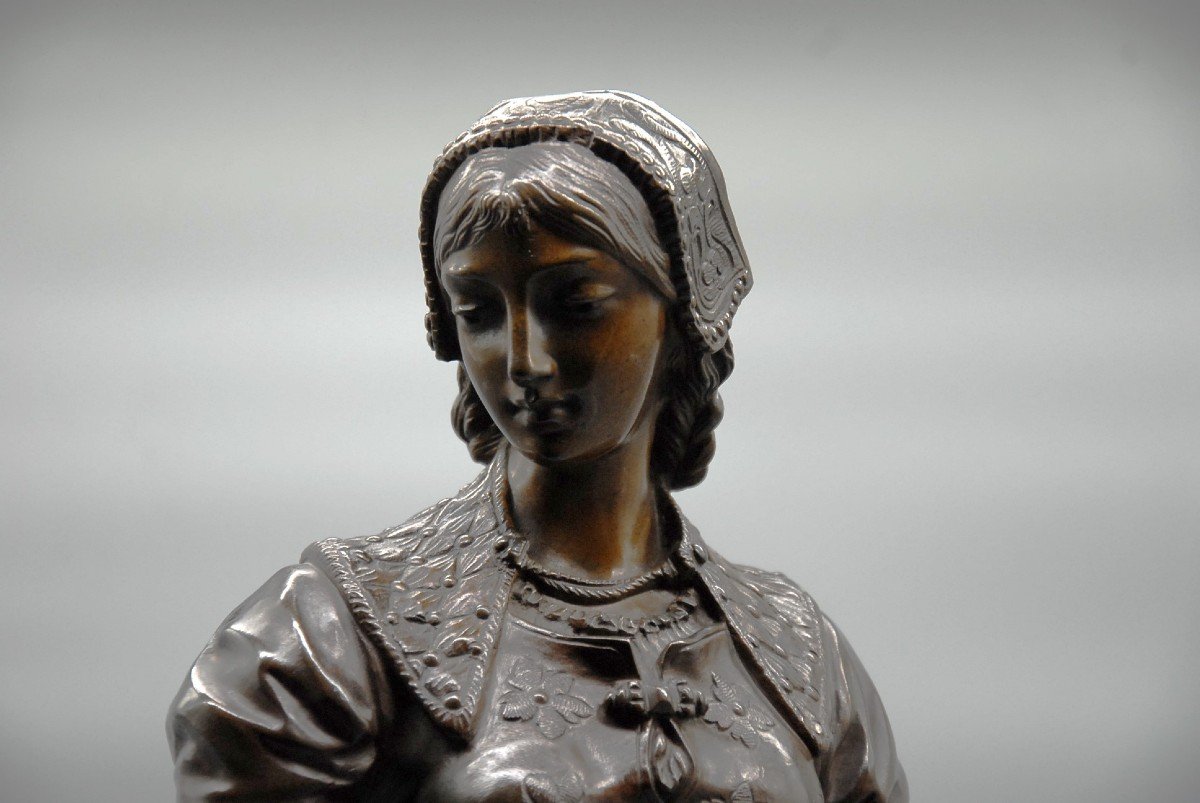 "the Offering" Bronze Woman By Adrien Etienne Gaudez (1845 - 1902) Height 63 Cm, 19th Century-photo-3