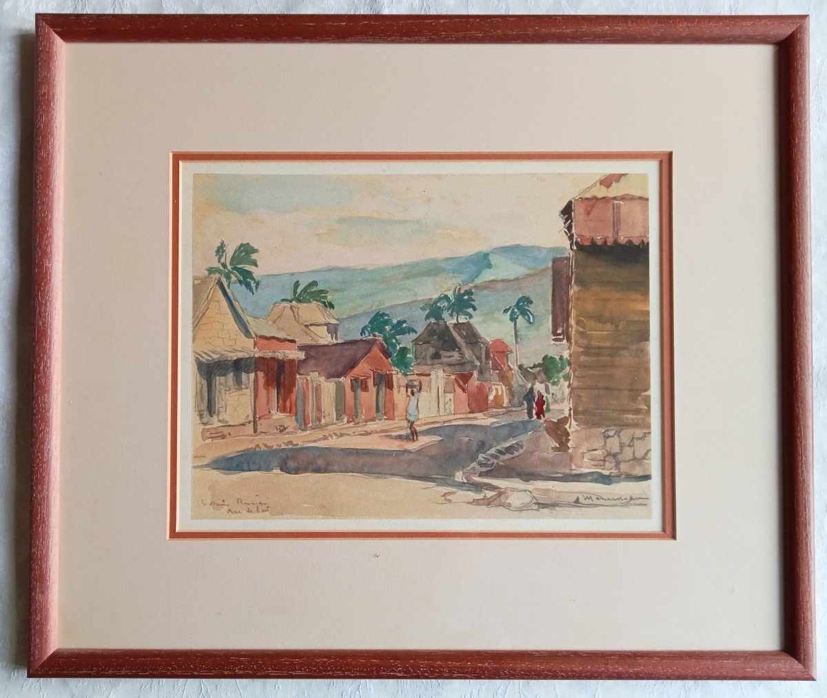 Saint-denis, île De La Réunion , Vue De La Rue De l'Est Aquarelle Signée  Menardeau Vers 1932 -photo-4