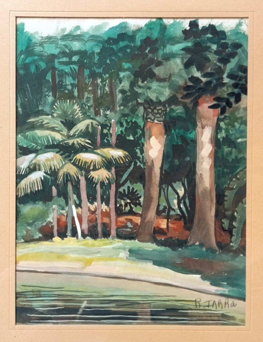 Paysage Orientaliste, Gouache Sur Papier Signée Raoul Tarrou (1918-1973), Peintre En Algérie -photo-2