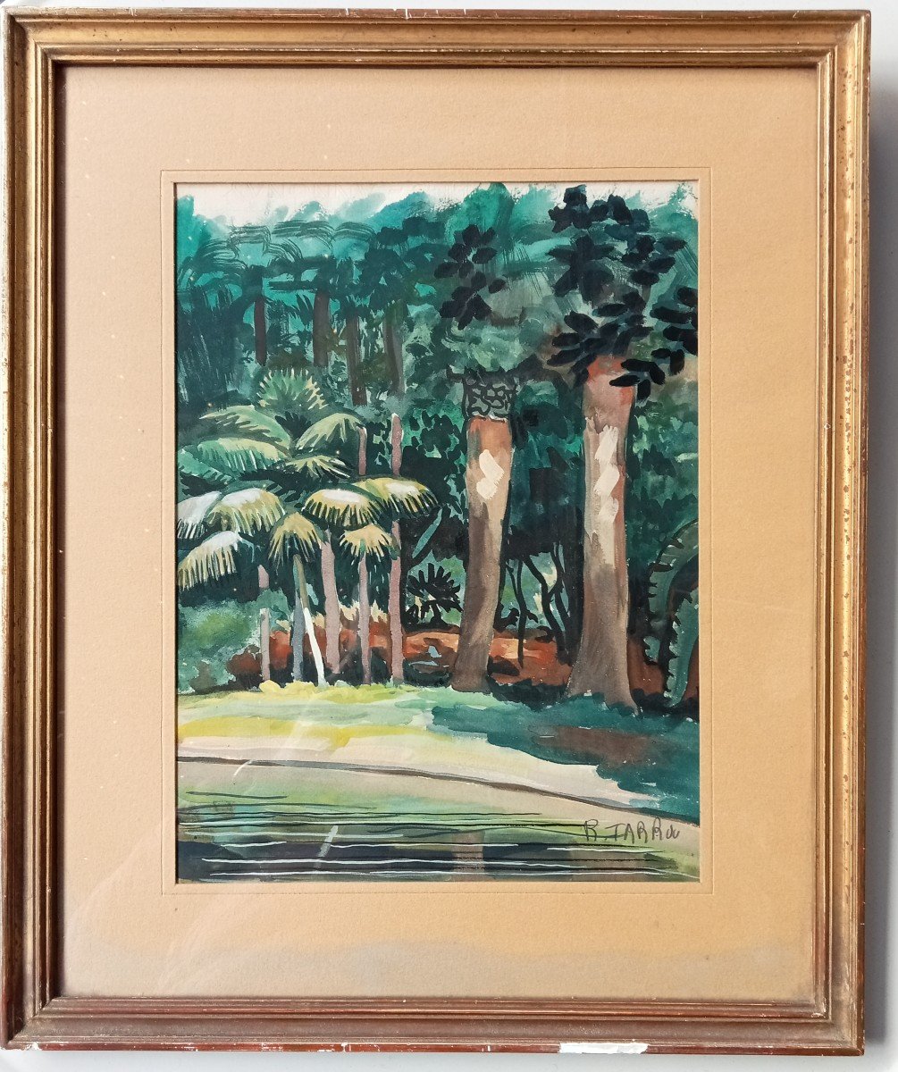 Paysage Orientaliste, Gouache Sur Papier Signée Raoul Tarrou (1918-1973), Peintre En Algérie 