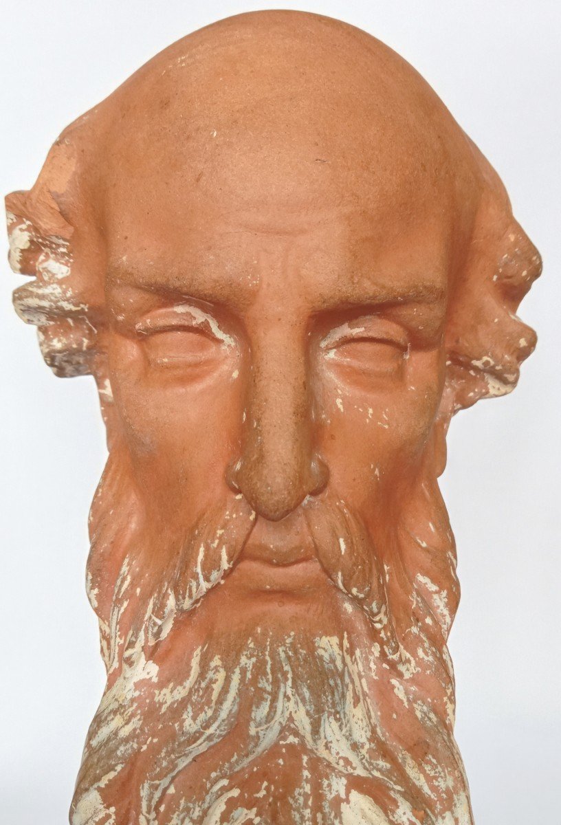 Bust Head Of Bearded Man Philosopher Or Apostle  Terracotta Sculpture 18th Century -photo-2