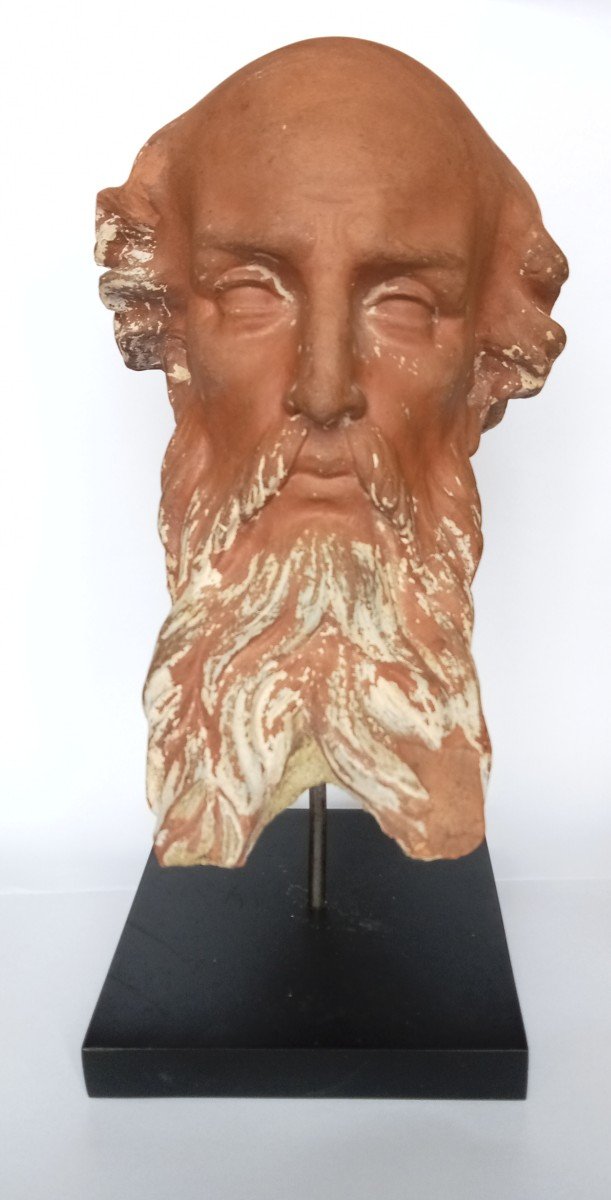 Bust Head Of Bearded Man Philosopher Or Apostle  Terracotta Sculpture 18th Century -photo-3