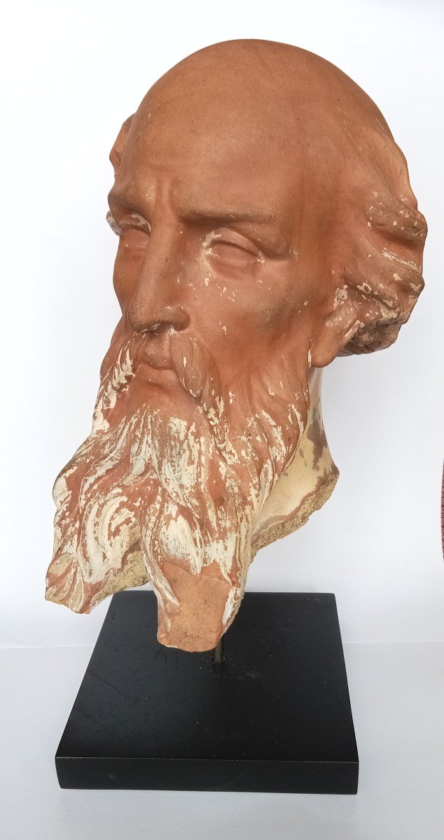 Bust Head Of Bearded Man Philosopher Or Apostle  Terracotta Sculpture 18th Century -photo-4