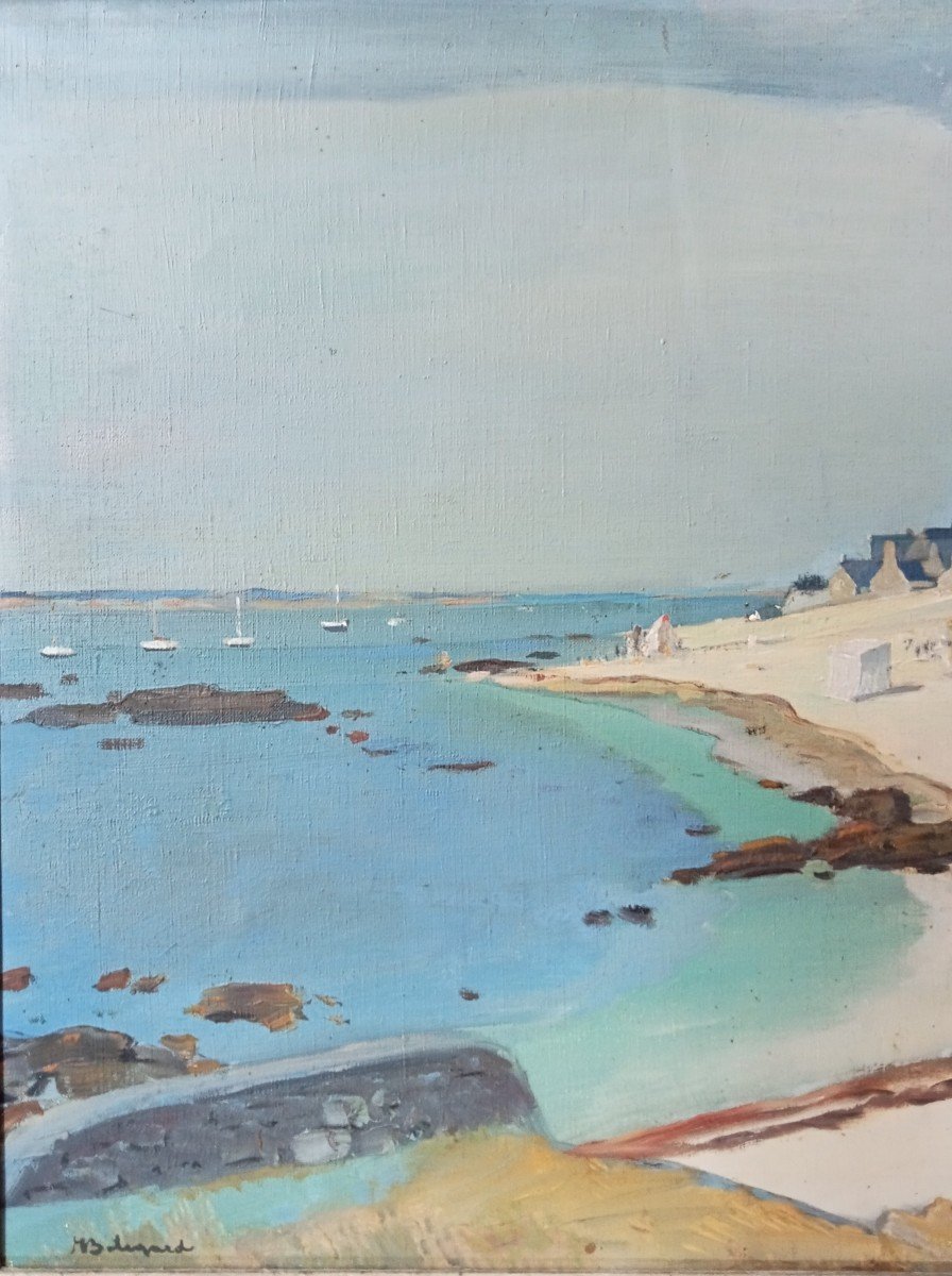 Plage à Douarnenez, Huile Sur Toile Signée Joseph Bolegard ( 1889-1963), Salon De 1936 -photo-3