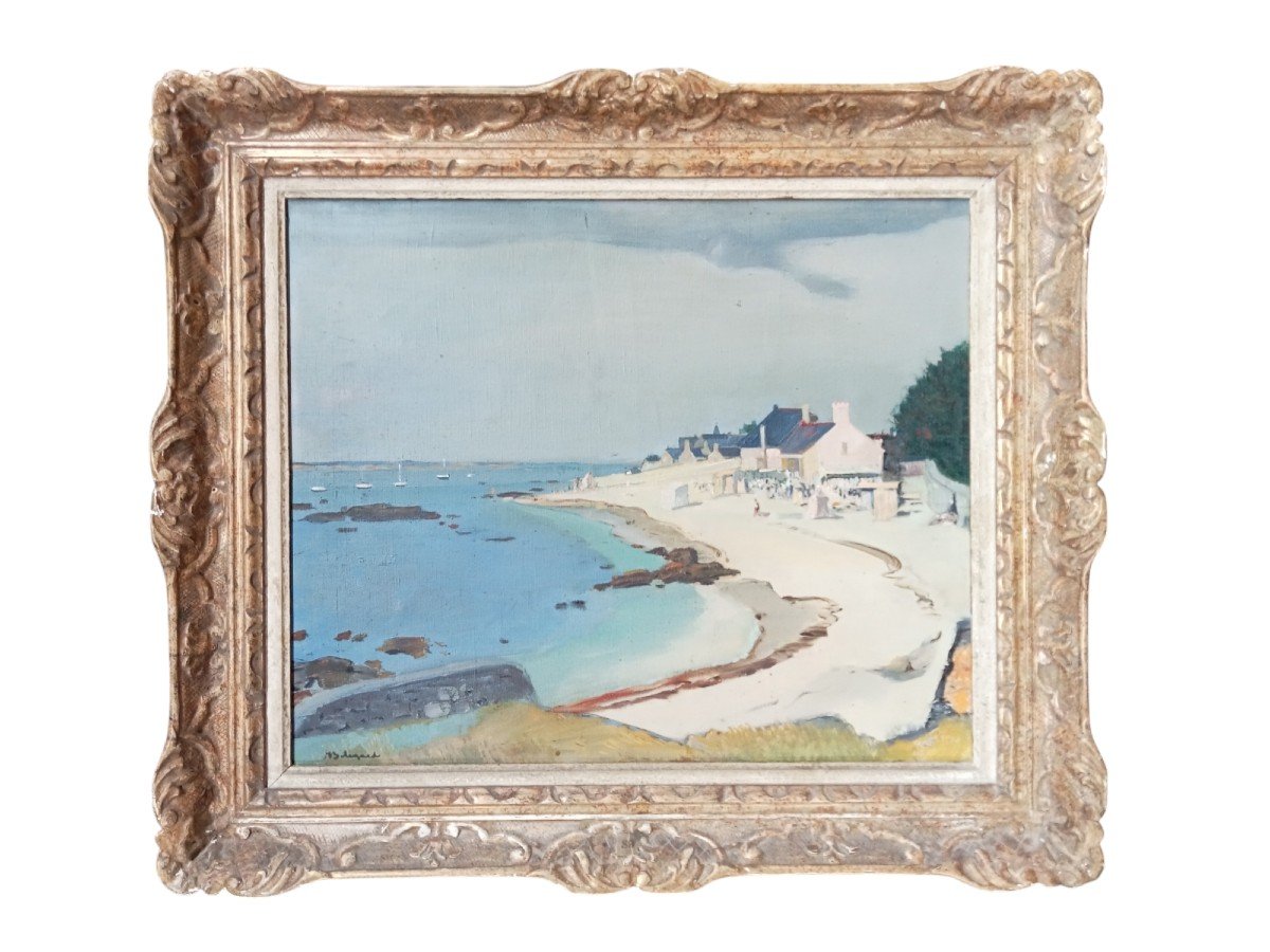 Plage à Douarnenez, Huile Sur Toile Signée Joseph Bolegard ( 1889-1963), Salon De 1936 