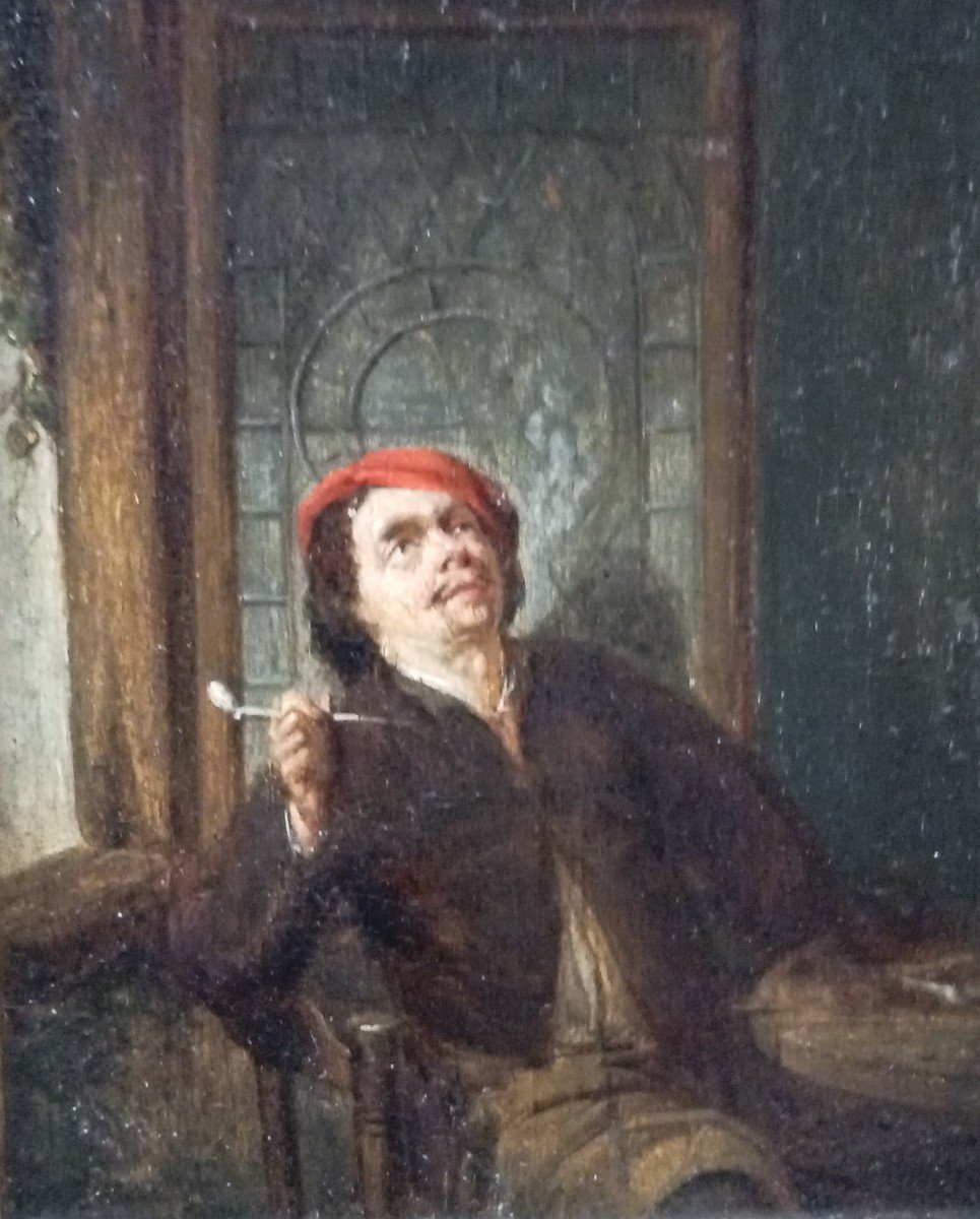 Le Fumeur De Pipe, d'Après Adriaen Van Ostade, Huile Sur Panneau, école Néerlandaise, 19e -photo-4