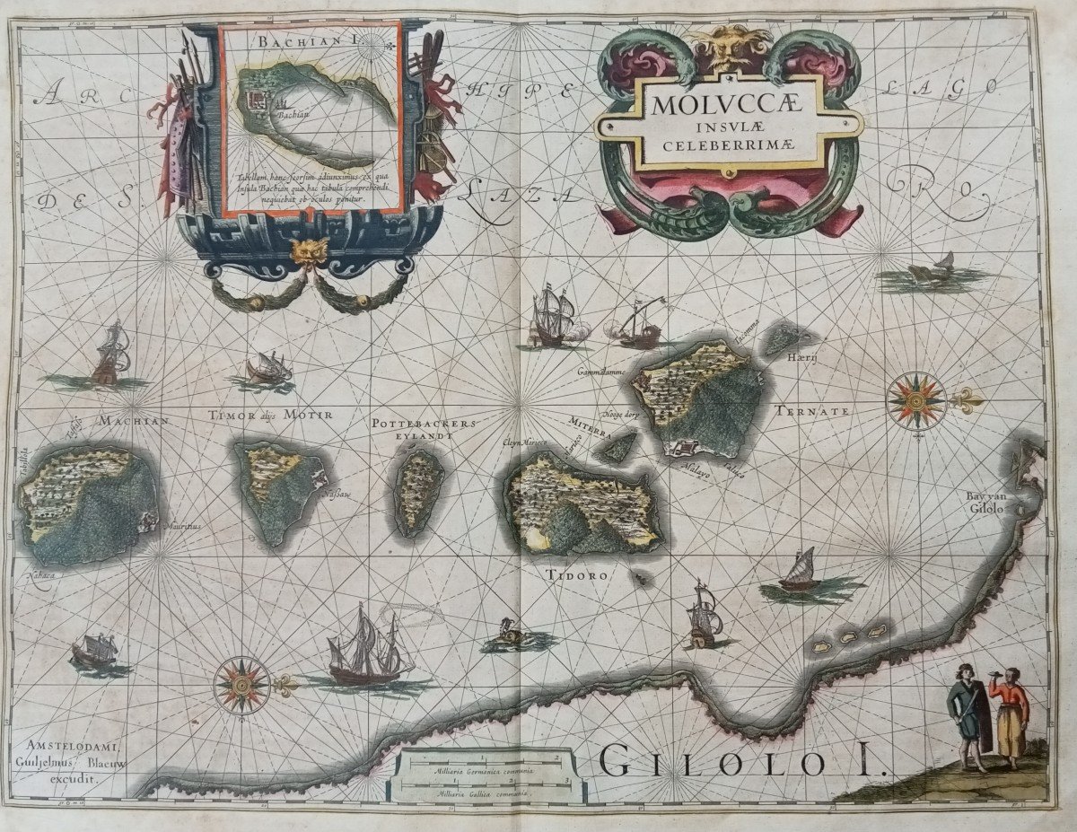 Carte Ancienne " Moluccae Insulae"  Par Blaeu, Les îles Des épices (îles Moluques), 17e Siècle -photo-2