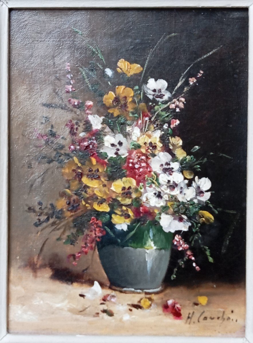 Bouquet De Fleurs, Huile Sur Toile Signée "h.cauchois", Eugène Henri Cauchois (1850-1911), 19e-photo-2