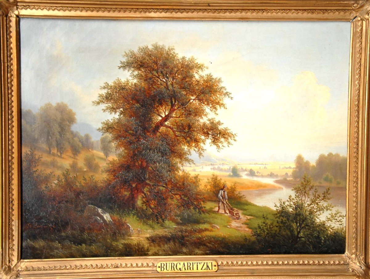 19th Century Landscape Paintings Signed Josef Burgaritzky (1836-1890)-photo-2