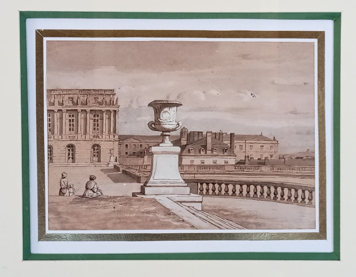 Vue Du Château De Versailles, Dessin Attribué à Romain Etienne Gabriel Prieur (1806-1879), 19e