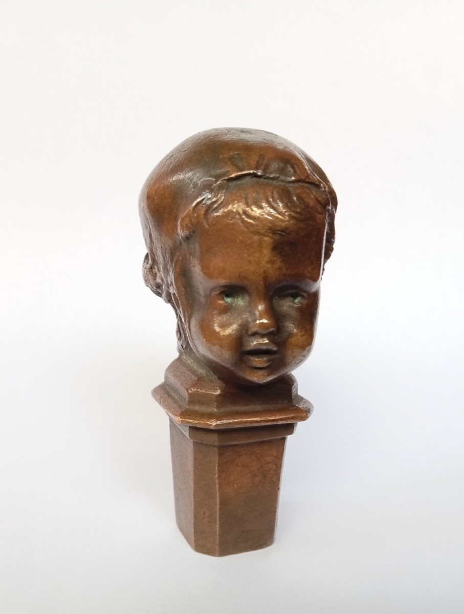 Cachet sceau En Bronze "memento Mori", Vanité à Tête De Mort Et d'Enfant, 19e, 1895, Signé -photo-2