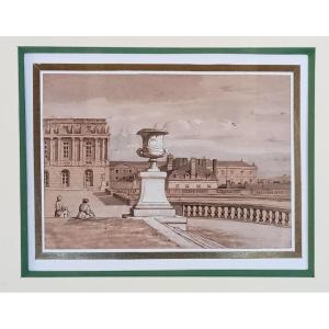 View Of The Palace Of Versailles, Drawing Attributed To Romain Etienne Gabriel Prieur (1806-1879), 19th