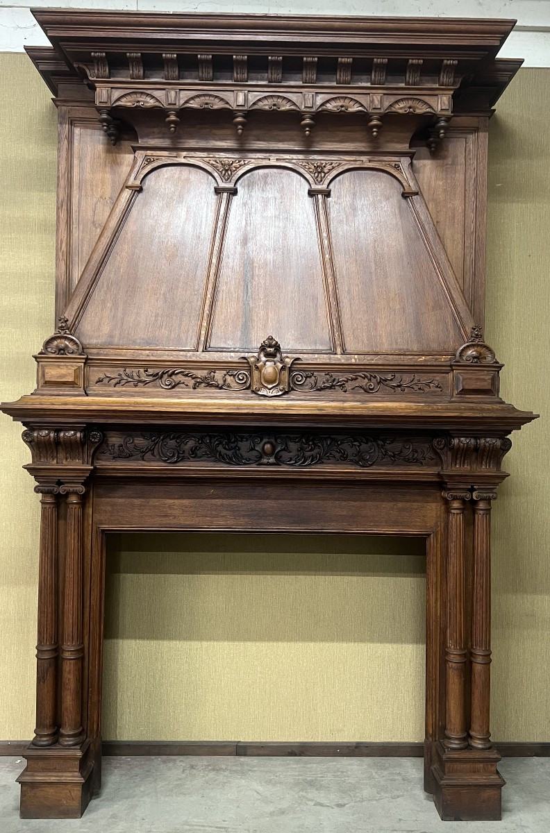 Renaissance Style Oak Wood Fireplace