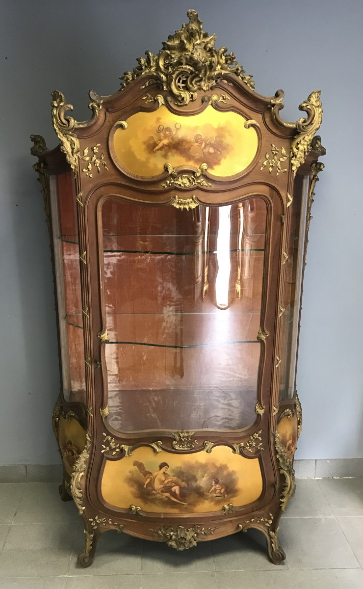 Louis XV Vitrine Vernis Martin 19e Century