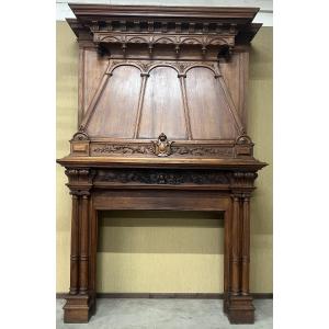 Renaissance Style Oak Wood Fireplace