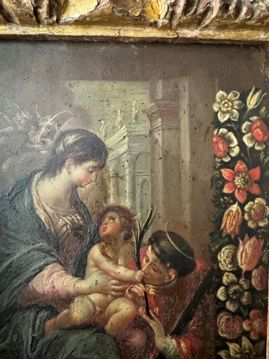 Peinture sur cuivre du XVIe siècle. représentant la Vierge à l'Enfant et San Lorenzo-photo-2