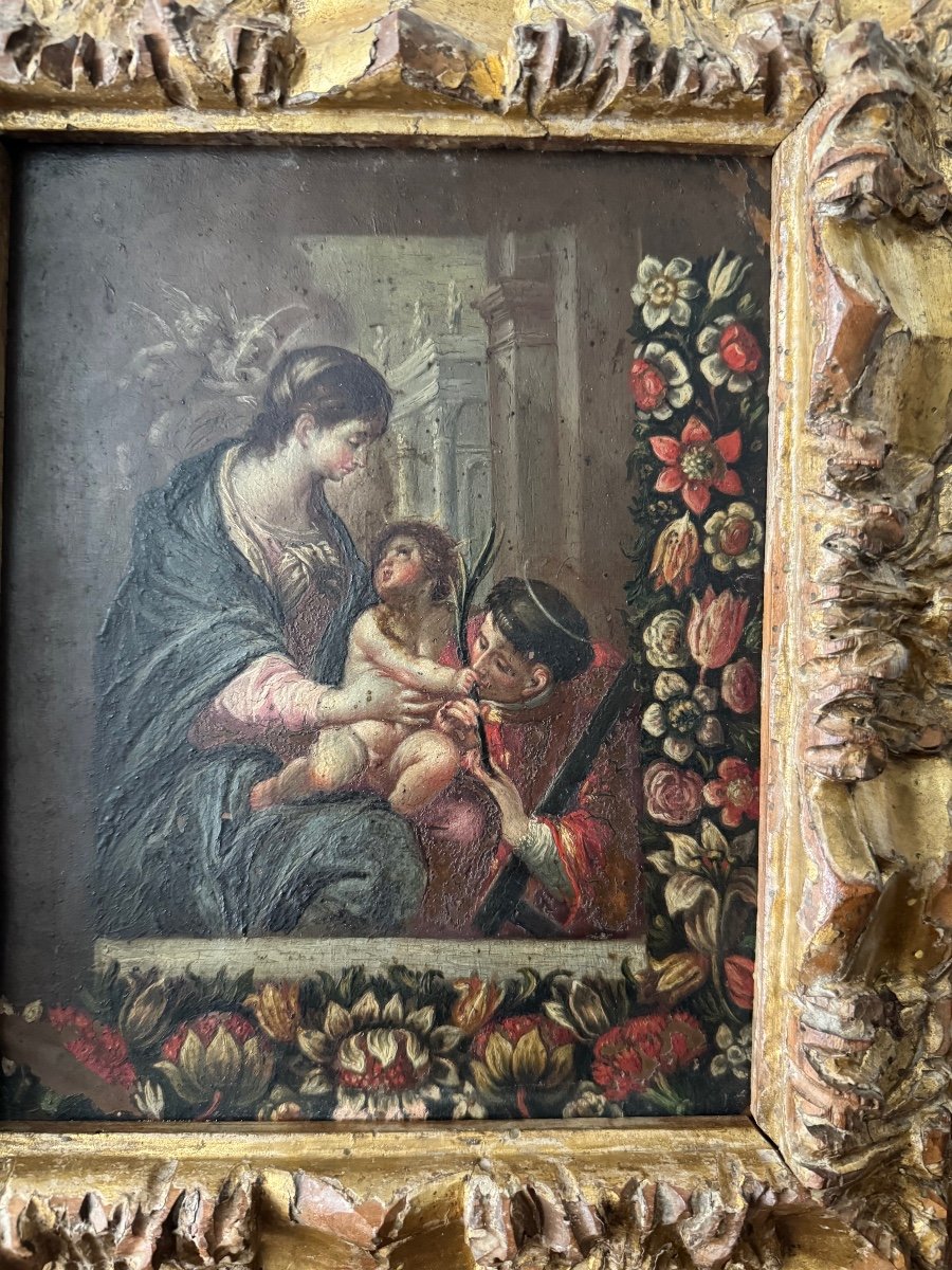 Peinture sur cuivre du XVIe siècle. représentant la Vierge à l'Enfant et San Lorenzo-photo-4