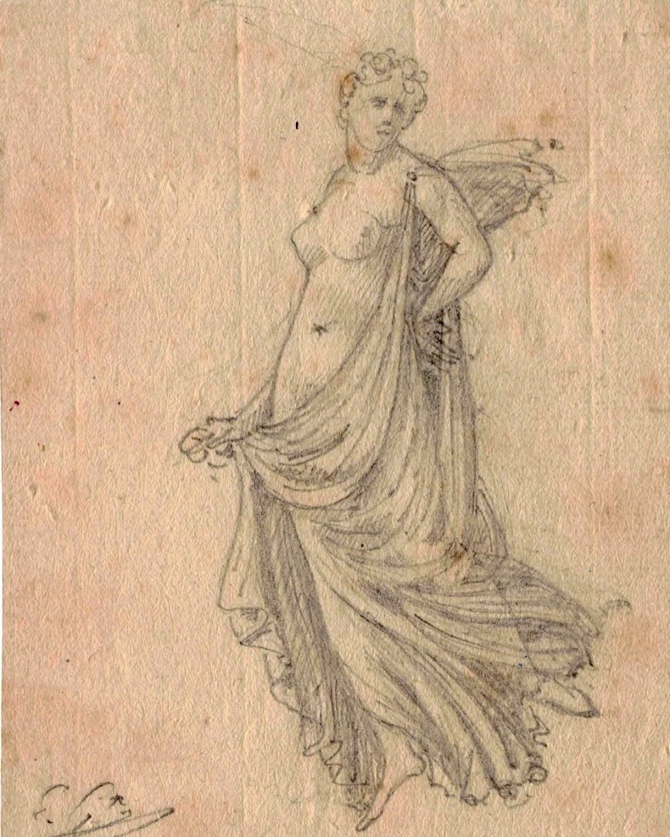 Jacques-edouard  Gatteaux 1788-1881 Study Of A Draped Woman 