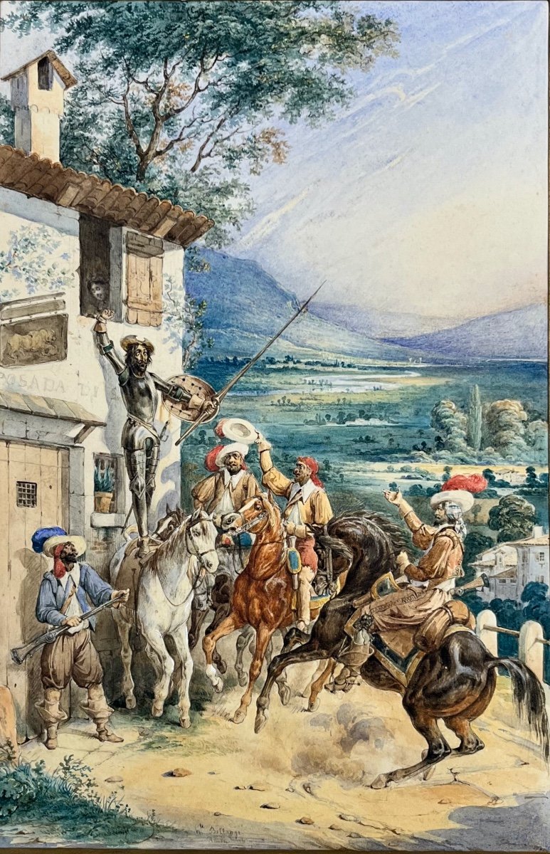 Joseph Louis Hippolytes Bellangé 1800-1866 Don Quichotte Attaché à La Fenêtre Par Maritorne