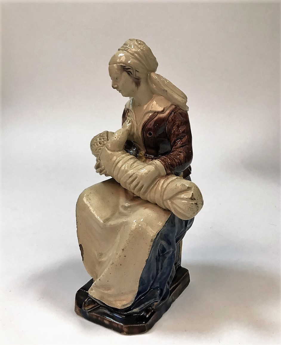 Palissy Suite Statuette In Glazed Earth Breastfeeding-photo-2