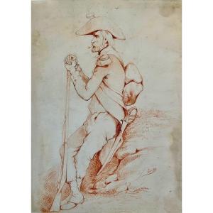 Joseph-louis-hyppolyte Bellangé 1800-1866 Grenadier Smoking The Pipe, Sanguine