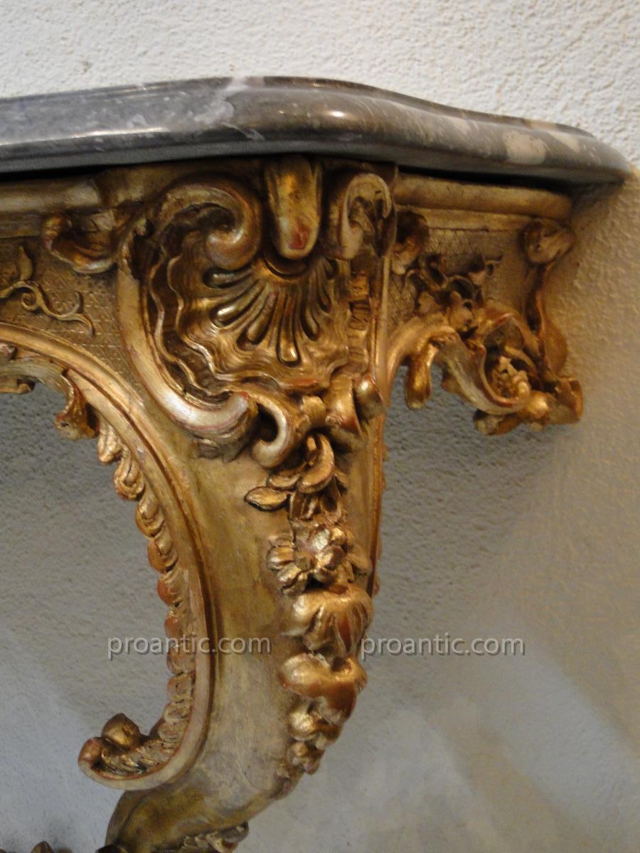 Console En Bois Sculpte Et Dore d'Epoque Louis XV XVIIIeme -photo-4